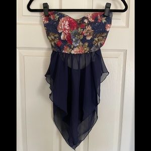 Navy & Floral strapless top